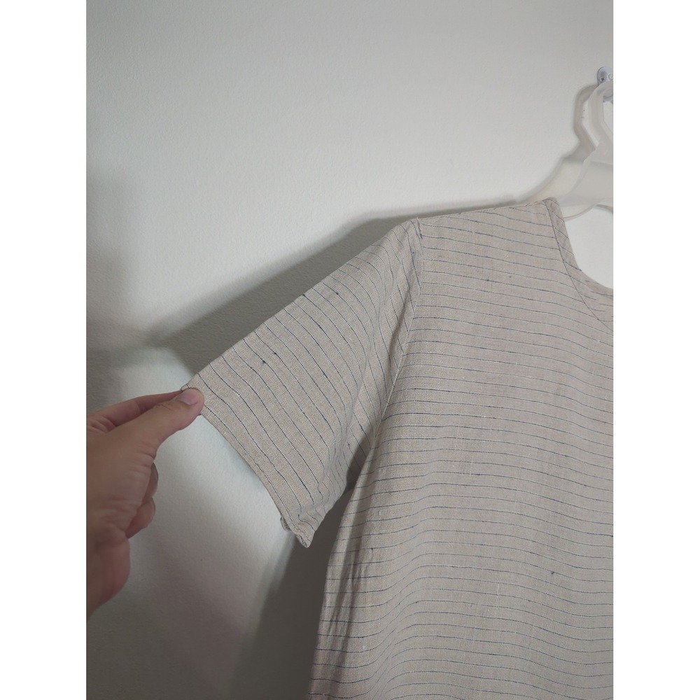 FLAX by Jeanne Engelhart Linen Striped Shirt Top Medium Quiet Luxury Old Money - Picture 4 of 7